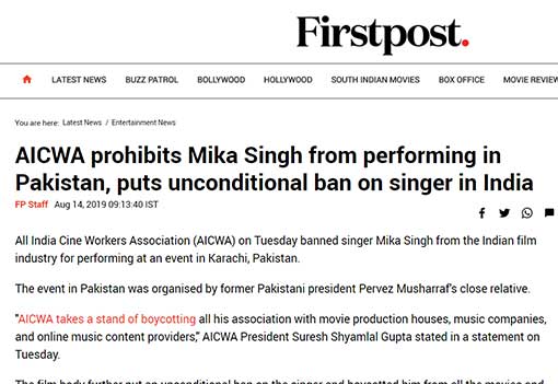 AICWA prohibits Mika Singh from performing in Pakistan