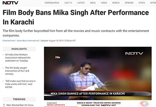 Film Body Bans Mika Singh After Performance In Karachi
